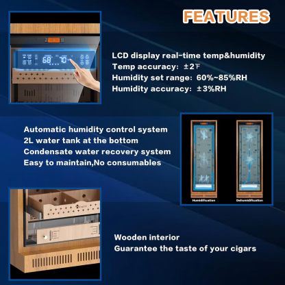 Kingchii® 430L Humidor 3500 Cigars, Temperature & Humidity Control, Double Layer Anti-UV Low-E Wood Frame & Glass Door, LED Digital Temperature & Humidity Display, Spanish Cedar Wood Shelves & Humidity Box