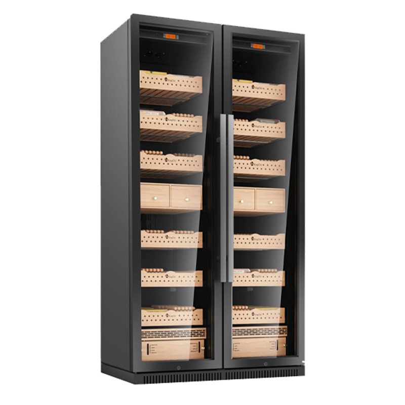 Kingchii® 860L Humidor 5000 Cigars, Temperature & Humidity Control ,Double Layer Anti-UV Low-E Stainless Frame & Glass Double-Door, LED Digital Temperature & Humidity Display, Spanish Cedar Wood Shelves & Humidity Box