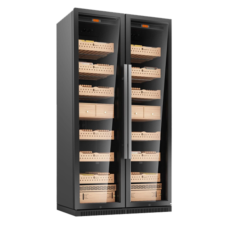 Kingchii® 860L Humidor 5000 Cigars, Temperature & Humidity Control ,Double Layer Anti-UV Low-E Stainless Frame & Glass Double-Door, LED Digital Temperature & Humidity Display, Spanish Cedar Wood Shelves & Humidity Box