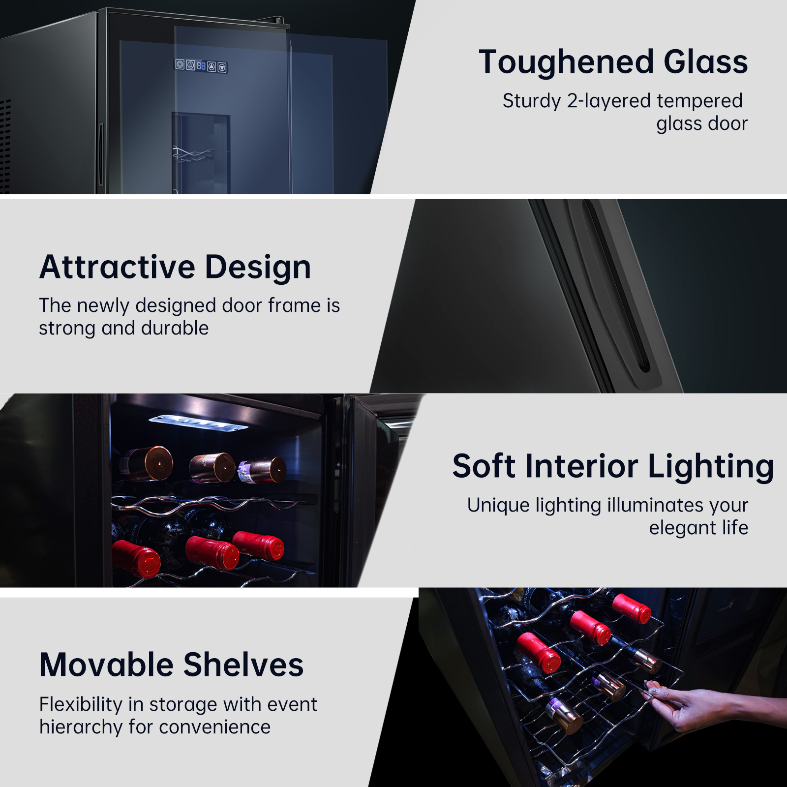 KingChii® 16 Bottles Wine Cooler, Freestanding Wine Fridge with Glass Door, Adjustable Shelves & Digital Temperature Display Wine Refrigerator for Red, White, Champagne - Perfect for Home, Kitchen, Bar