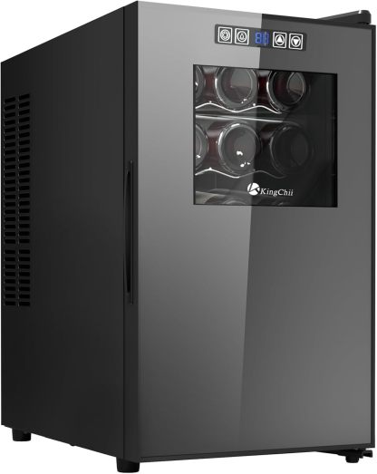 KingChii 18 Bottle Wine Cooler, Freestanding Wine Fridge with Glass Door, Adjustable Shelves & Digital Temperature Display Wine Refrigerator for Red, White, Champagne - Perfect for Home, Kitchen, Bar