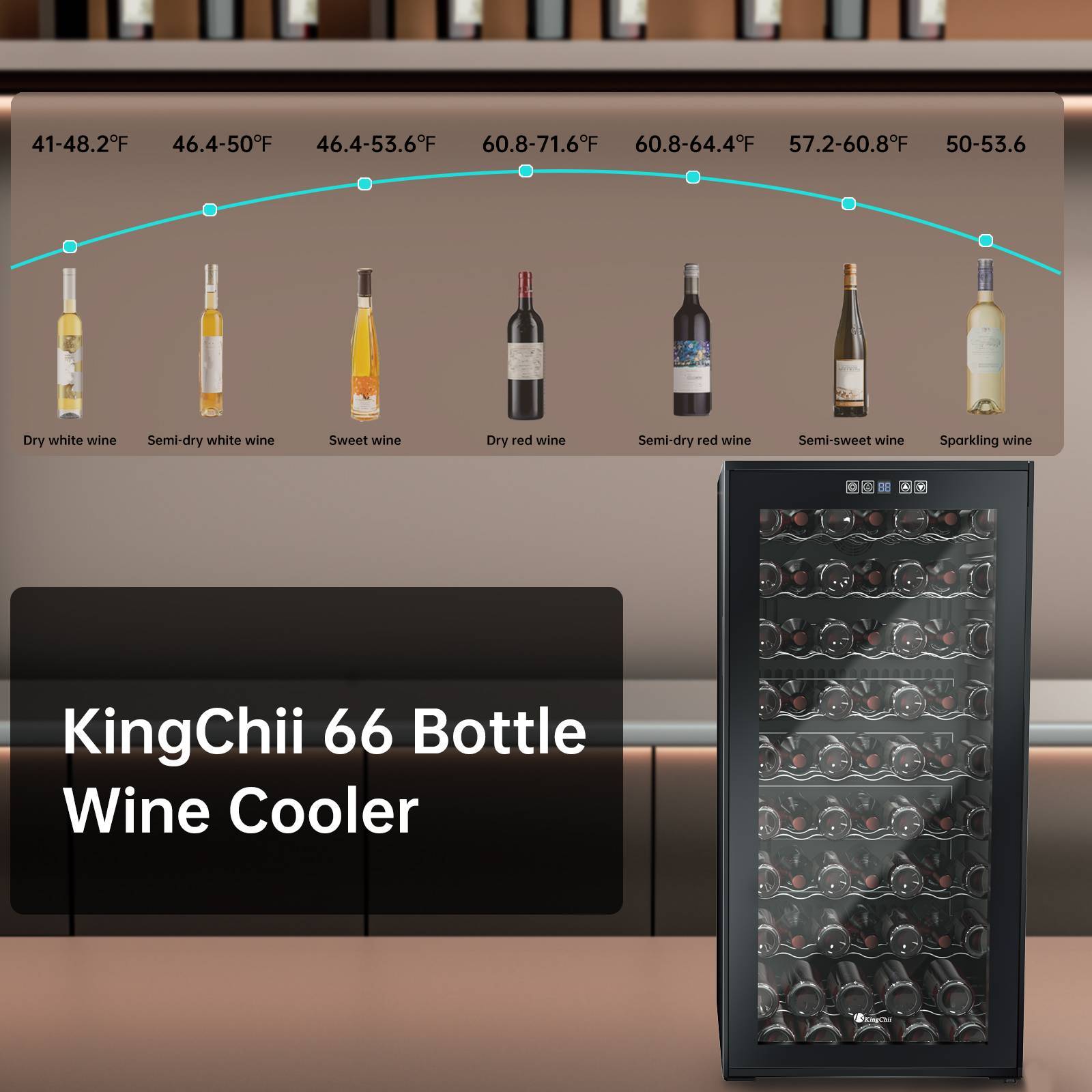 KingChii® 66 Bottles Wine Cooler Refrigerator - Intelligent Digital Control Wine Fridge, Low Noise Operation, Built-in or Freestanding Wine Refrigerator for Home and Kitchen