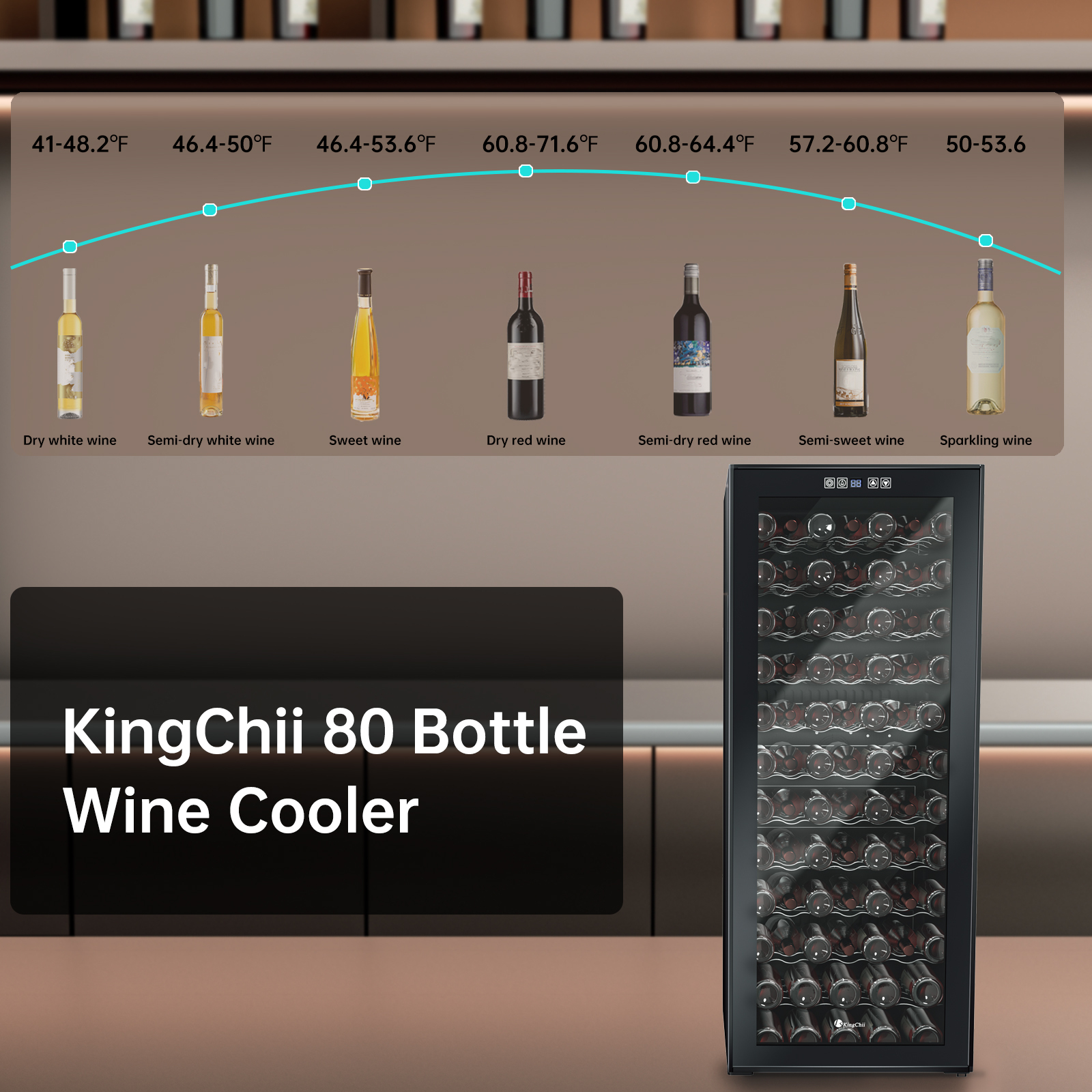 KingChii® 80 Bottles Wine Cooler Refrigerator - Intelligent Digital Control Wine Fridge, Low Noise Operation, Built-in or Freestanding Wine Refrigerator for Home and Kitchen