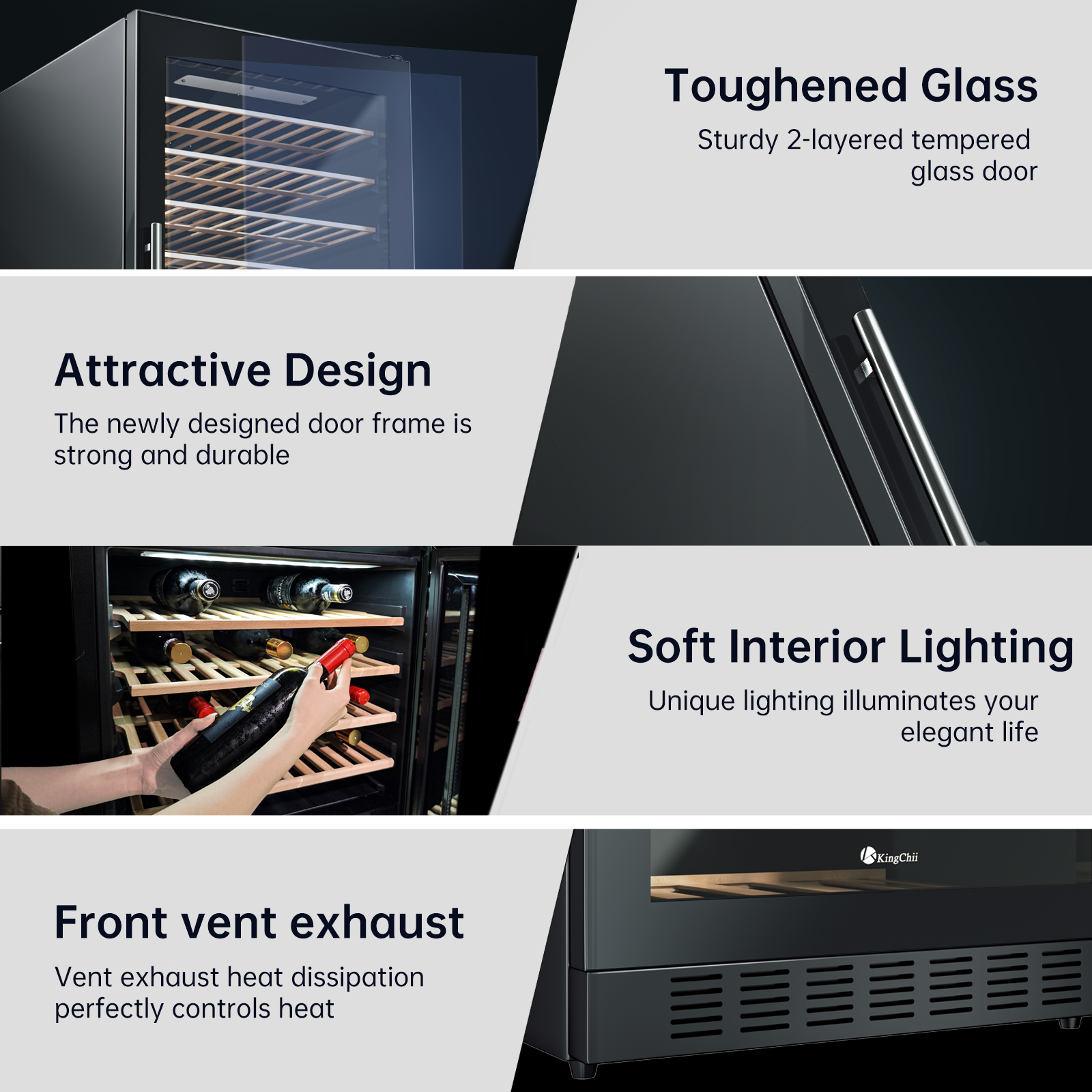 KingChii® 141 Bottles Wine Cooler Refrigerator Dual Zone Wine Fridge with Professional Compressor - Stainless Steel & Tempered Glass, Built-in or Freestanding for Home, Office, Kitchen