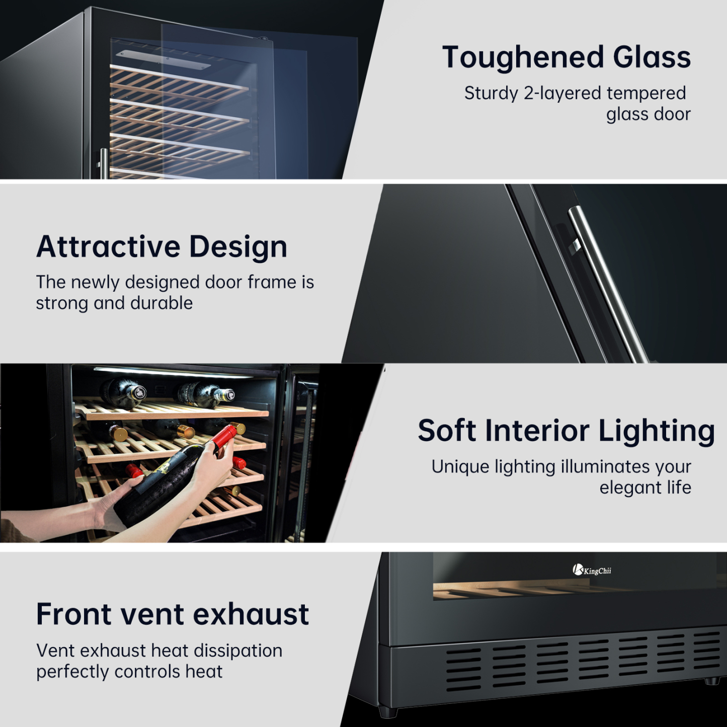KingChii® 141 Bottles Wine Cooler Refrigerator Dual Zone Wine Fridge with Professional Compressor - Stainless Steel & Tempered Glass, Built-in or Freestanding for Home, Office, Kitchen