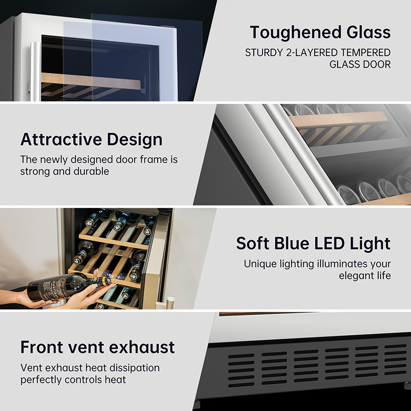 KingChii® 12 Inch 16 Bottles Dual Zone Wine Cooler Refrigerator Professional Compressor, Stainless Steel & Tempered Glass For Red Wine, Champagne - Built-in or Freestanding for Home, Kitchen, or Office