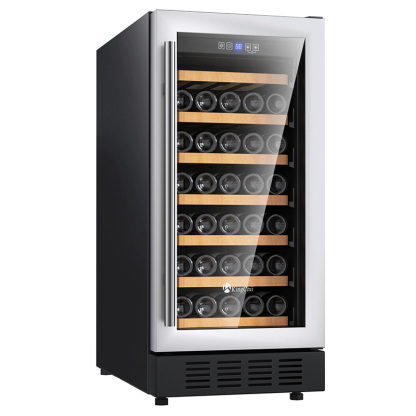 KingChii® 15 Inch 31 Bottles Wine Cooler Refrigerator Professional Compressor, Stainless Steel & Tempered Glass For Red Wine, Champagne - Built-in or Freestanding for Kitchen, Home, or Office