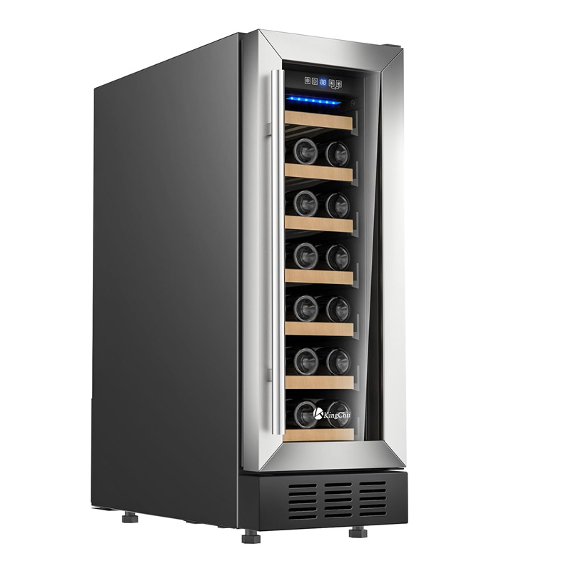 KingChii® 12 Inch 19 Bottles Wine Cooler Refrigerator Professional Compressor, Stainless Steel & Tempered Glass For Red Wine, Champagne - Built-in or Freestanding for Home, Kitchen, or Office