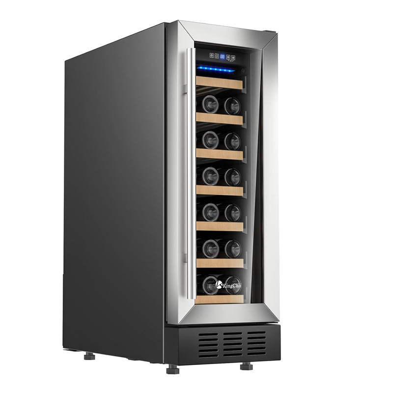 KingChii® 12 Inch 19 Bottles Wine Cooler Refrigerator Professional Compressor, Stainless Steel & Tempered Glass For Red Wine, Champagne - Built-in or Freestanding for Home, Kitchen, or Office