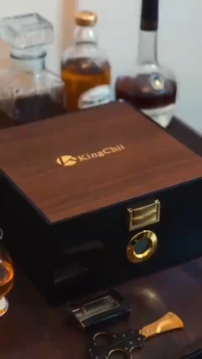 KingChii® 3L Desktop electric Cigar Humidor Box with Semiconductor Chip Constant Temperature (64°F-74°F) & Humidity (65%-75%), with Spanish Cedar Wood, Type C & Plug Cable, Gifts for Men (25-50 Cigars) $79.99