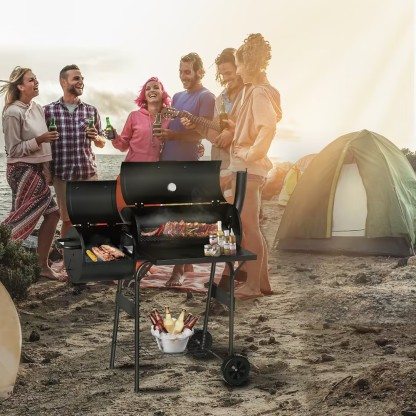 KingChii BBQ Charcoal Smoker and Grills, Offset Smoker for Outdoor, Garden, Patio and Backyard, Black
