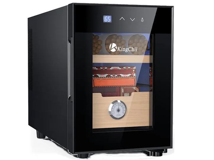 KingChii® 16L Electric Cigar Humidors Temperature Control System, Cooling & Heating Humidor Cabinet with Spanish Cedar Wood Shelves & Hygrometer, Father's Day Gifts for Men (2 Layers 100 Capacity)