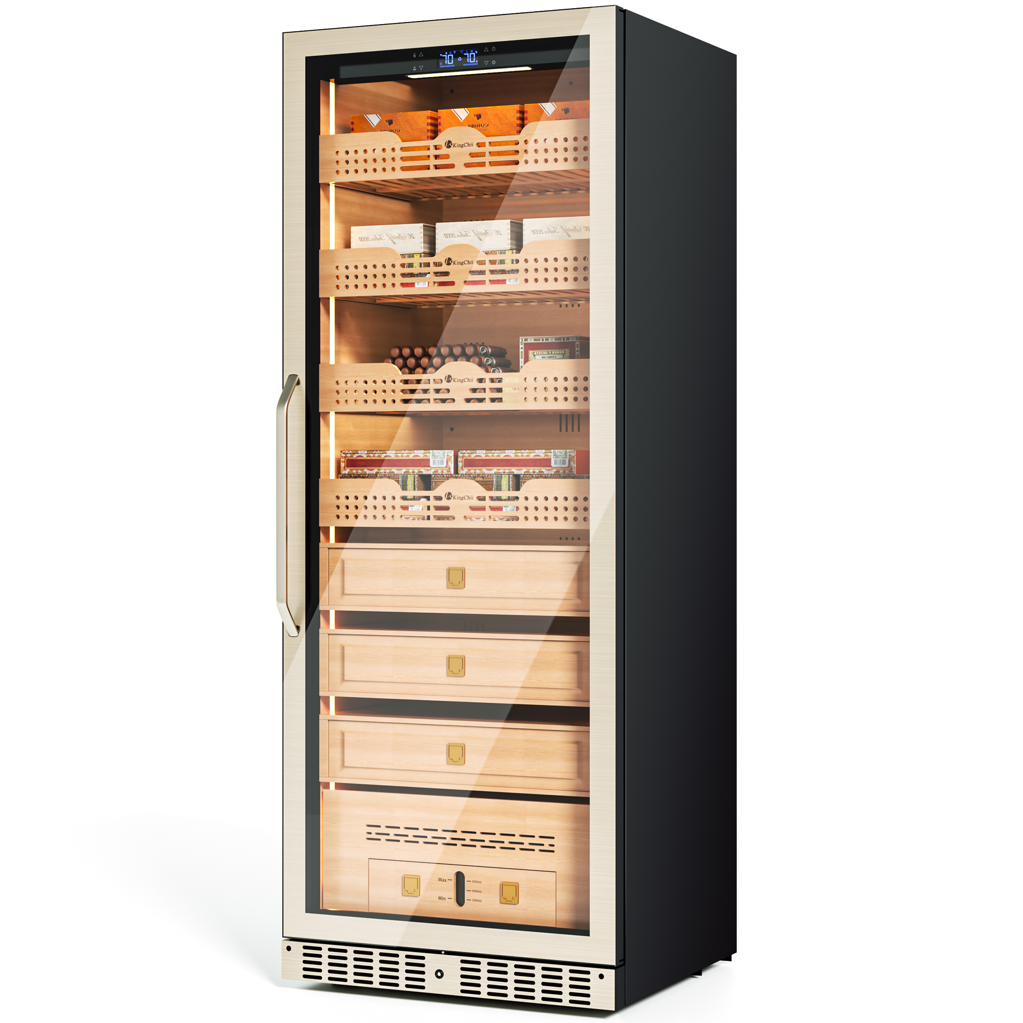 KingChii BXW-608 475L Premium Gold Cigar Humidor Cabinet with Temperature & Humidity Control