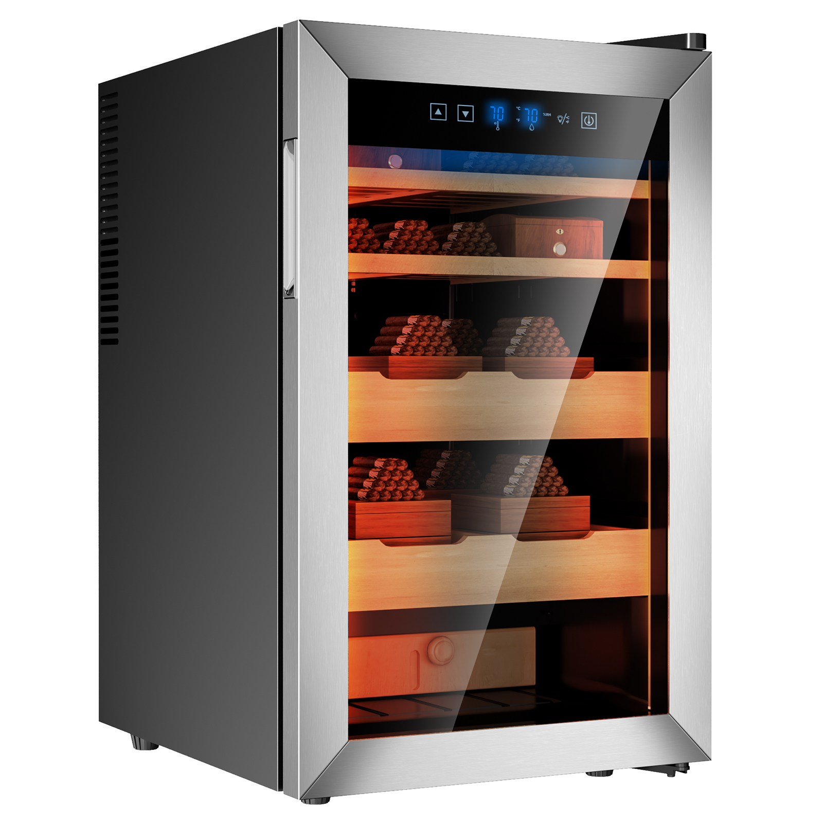KingChii Upgrade 70L Electric Temperature & Humidity Control Cigar Humidor, Built-in Humidification System with Spanish Cedar Wood Shelves & Drawer Hygrometer Father's Day Gifts For Men(500 Capacity)