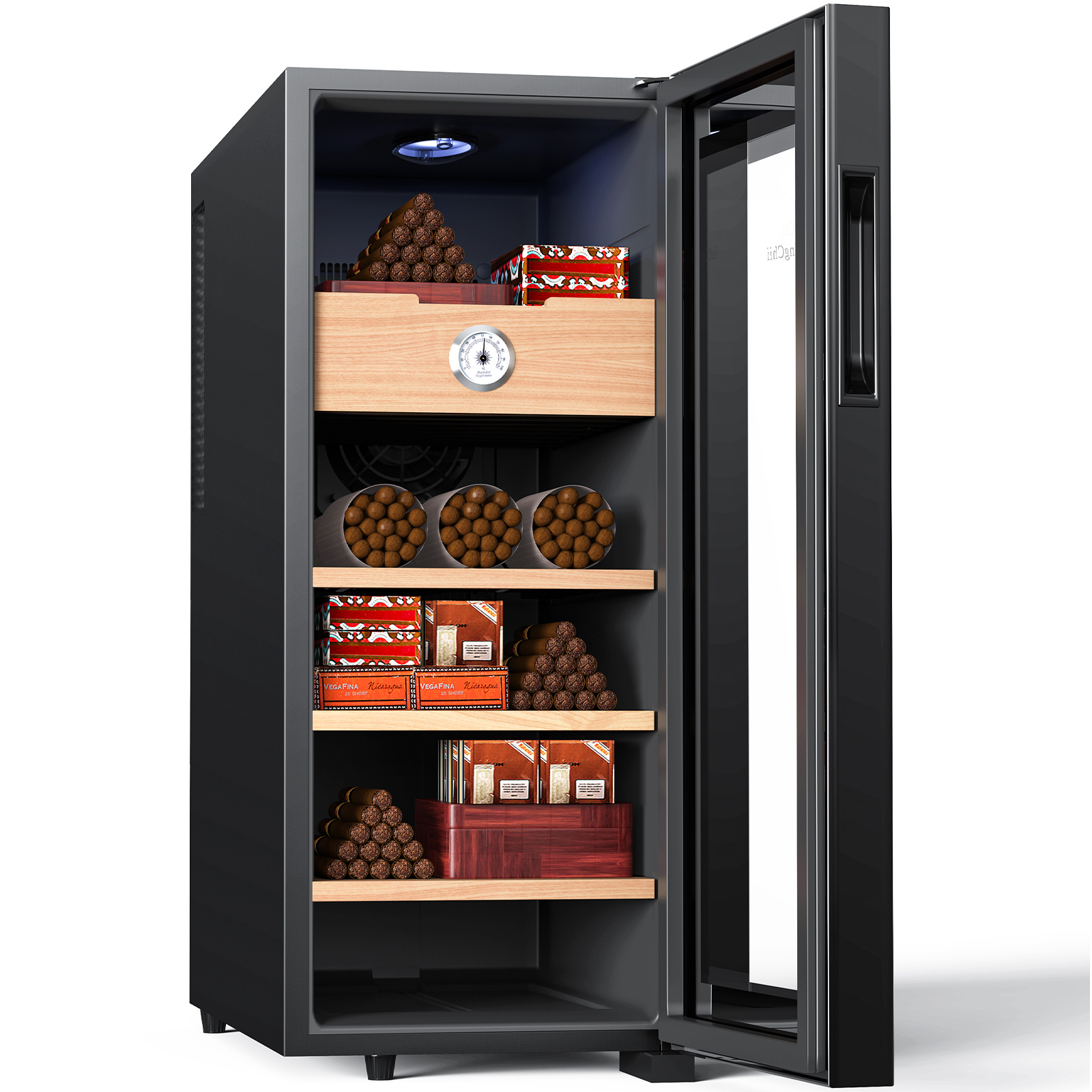 KingChii® 33L Electric Cigar Humidors Temperature Control System, Cooling & Heating Humidor Cabinet with Spanish Cedar Wood Shelves & Hygrometer, Father's Day Gifts for Men (4 Layers 250 Capacity)