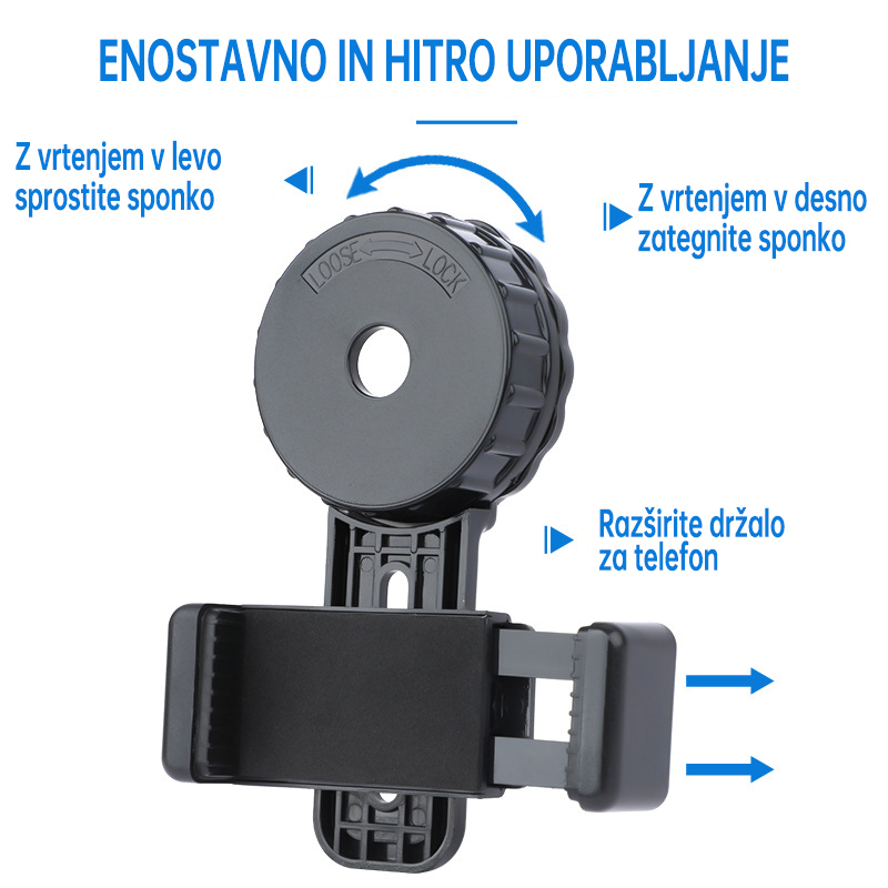 Držalo za telefon za fotografijo (univerzalno, ustreza zunanjemu premeru 28–48 mm)