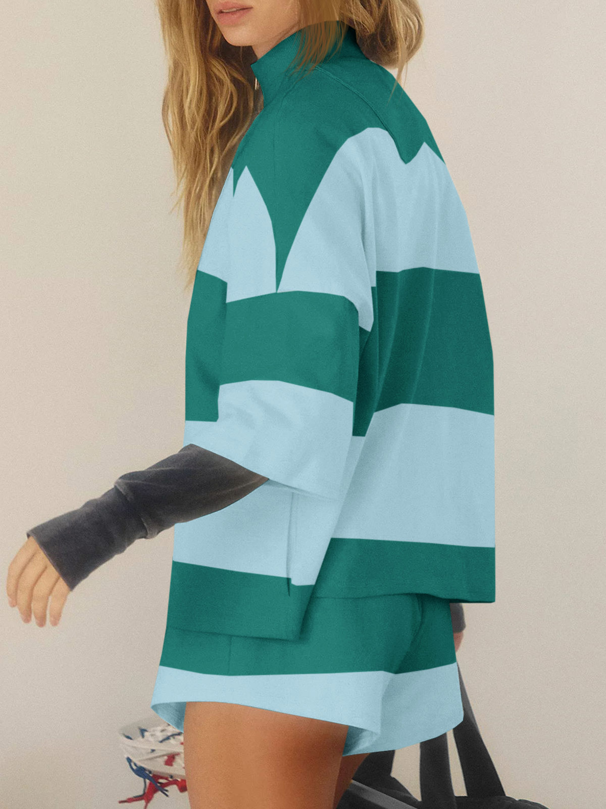 Summer Striped 2 Piece Outfits Workout Shorts Sets Tracksuits