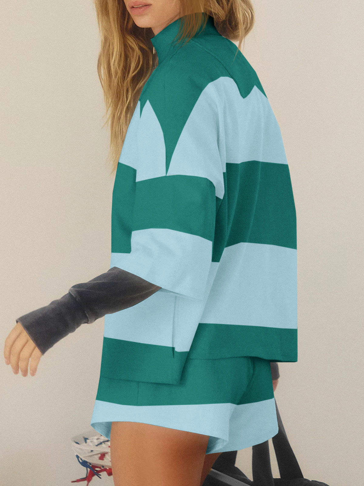 Summer Striped 2 Piece Outfits Workout Shorts Sets Tracksuits