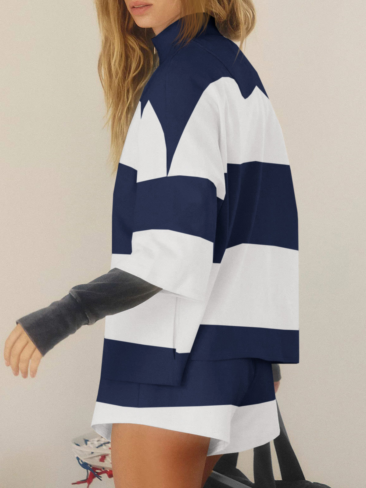 Summer Striped 2 Piece Outfits Workout Shorts Sets Tracksuits