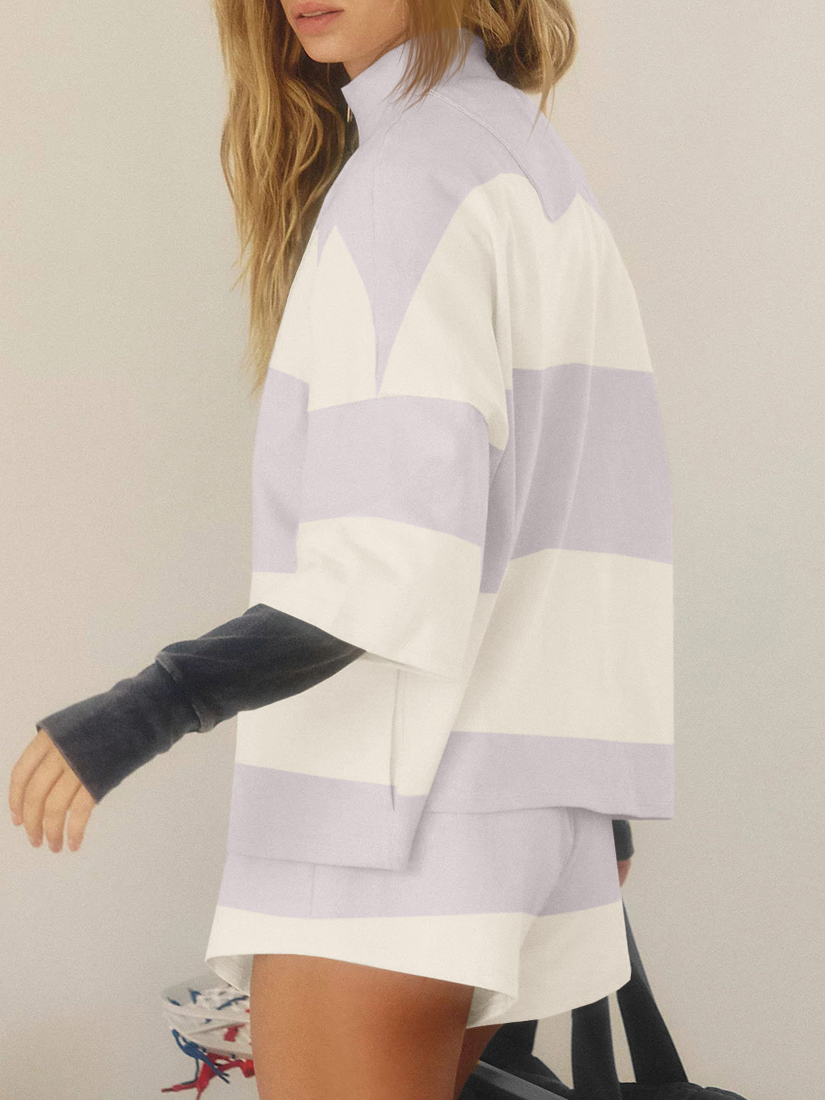 Summer Striped 2 Piece Outfits Workout Shorts Sets Tracksuits