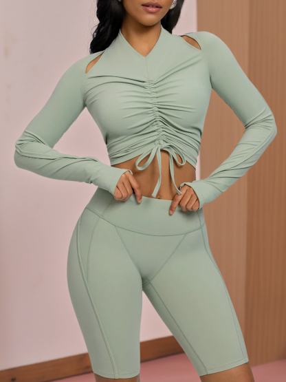 Long Sleeve Ruched Workout Slim Fit Cropped Tops