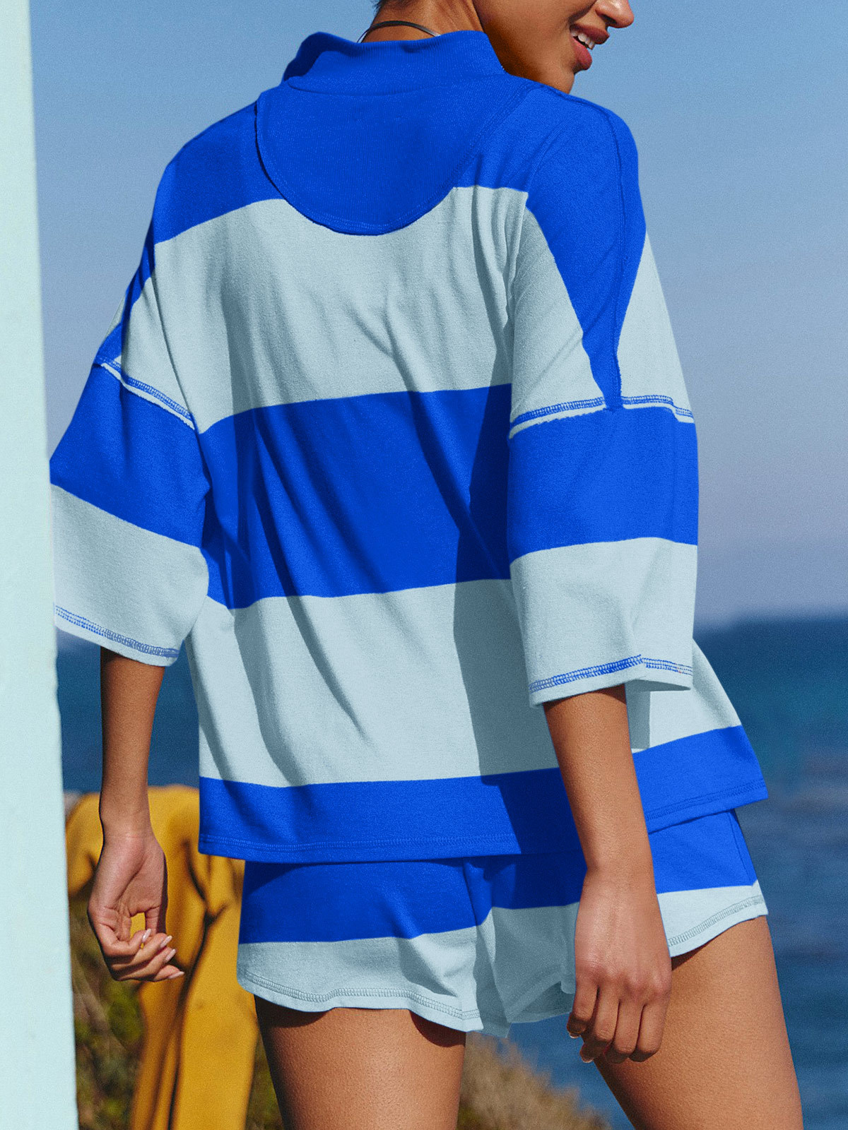 Summer Striped 2 Piece Outfits Workout Shorts Sets Tracksuits