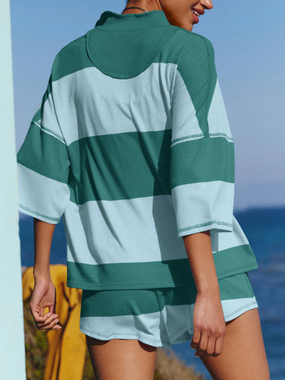 Summer Striped 2 Piece Outfits Workout Shorts Sets Tracksuits