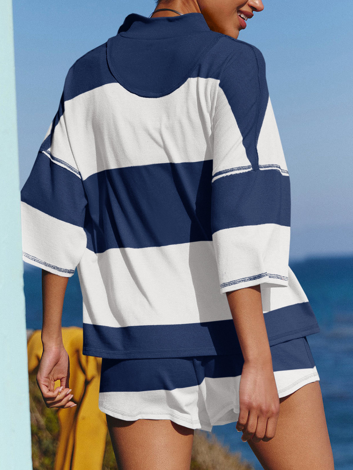 Summer Striped 2 Piece Outfits Workout Shorts Sets Tracksuits