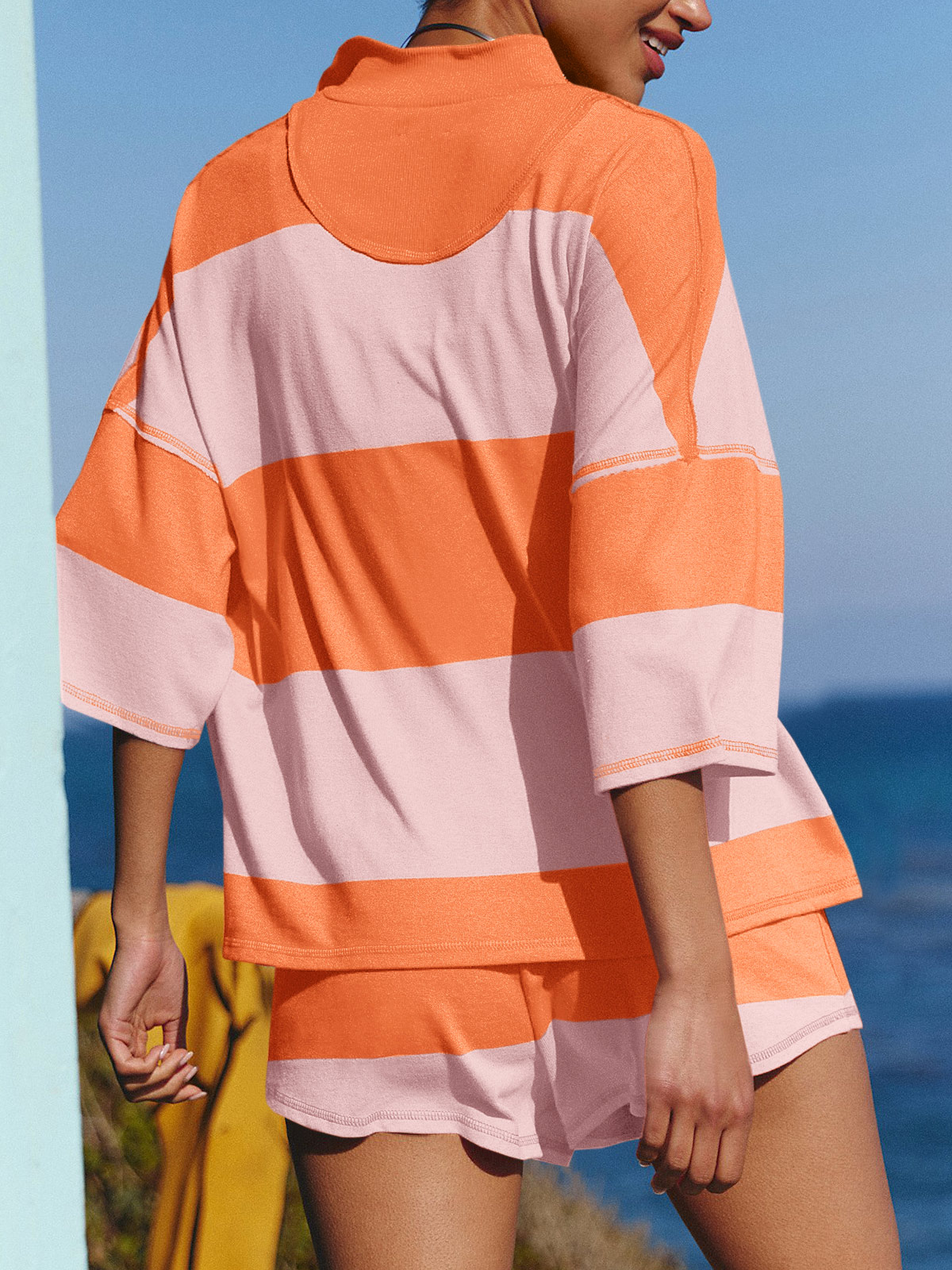 Summer Striped 2 Piece Outfits Workout Shorts Sets Tracksuits