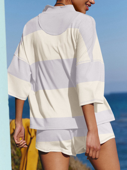 Summer Striped 2 Piece Outfits Workout Shorts Sets Tracksuits