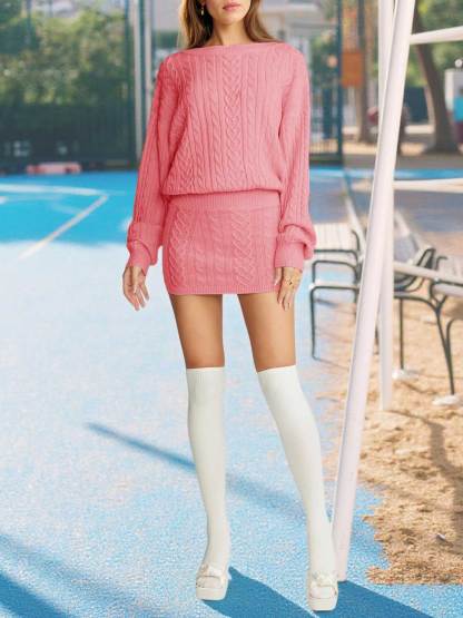 Cable Knit Puff Sleeve Sweater Dress