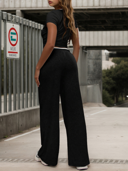 Crop Tops Wide Leg Pants Active Tracksuits 2 Piece Lounge Sets