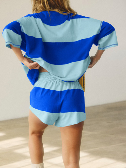 Summer Striped 2 Piece Outfits Workout Shorts Sets Tracksuits
