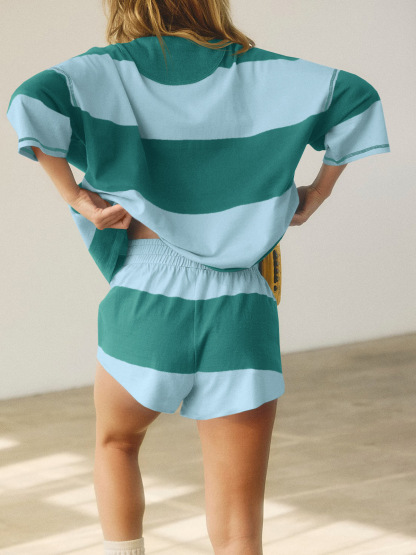 Summer Striped 2 Piece Outfits Workout Shorts Sets Tracksuits