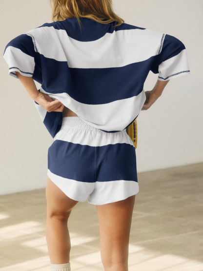 Summer Striped 2 Piece Outfits Workout Shorts Sets Tracksuits