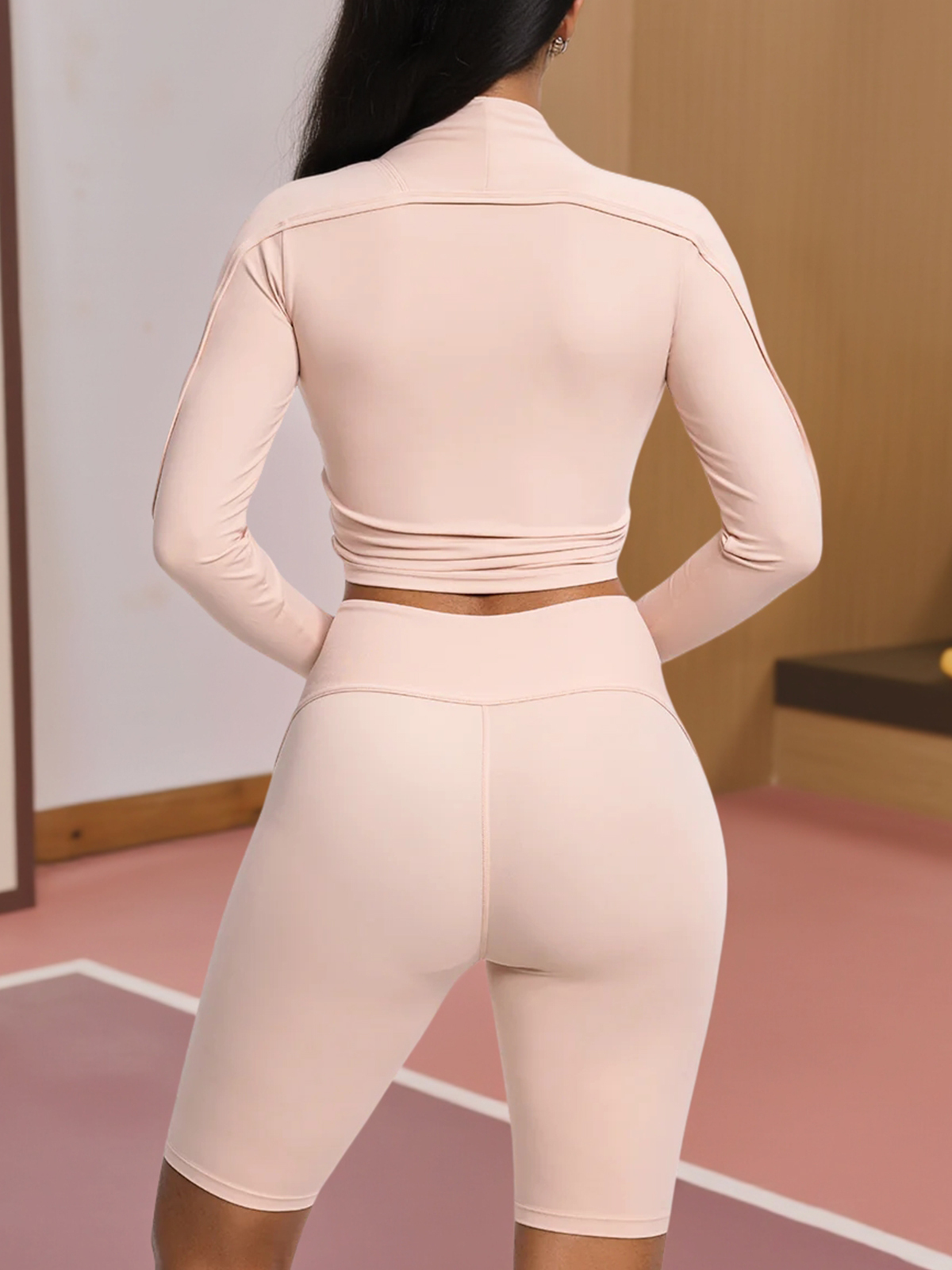 Long Sleeve Ruched Workout Slim Fit Cropped Tops