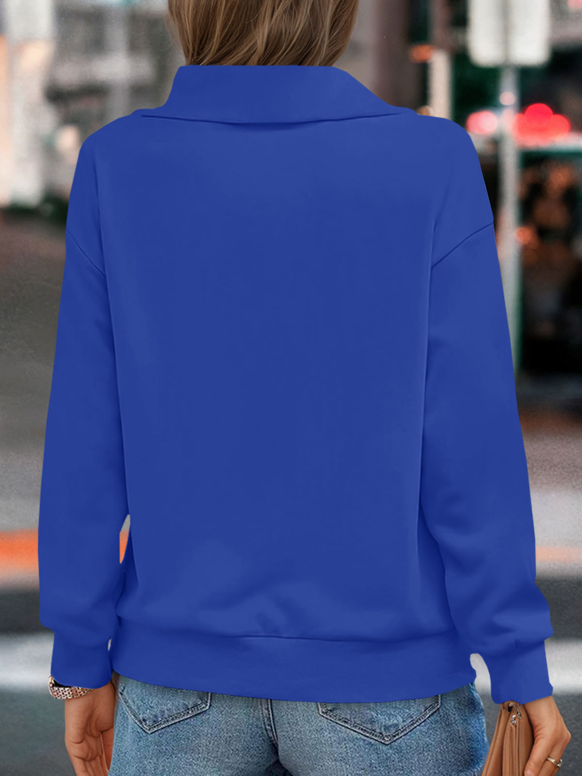 Casual Zipper Long Sleeve Turtleneck Loose Sweatshirt