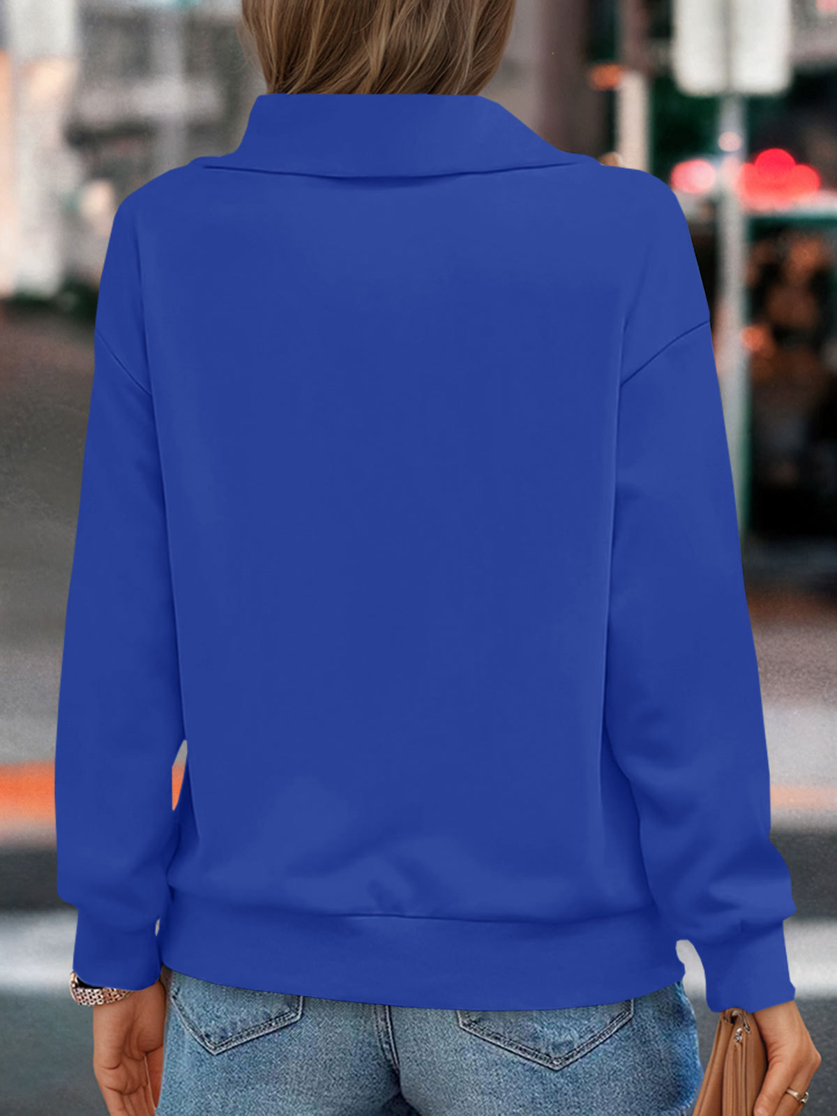 Casual Zipper Long Sleeve Turtleneck Loose Sweatshirt