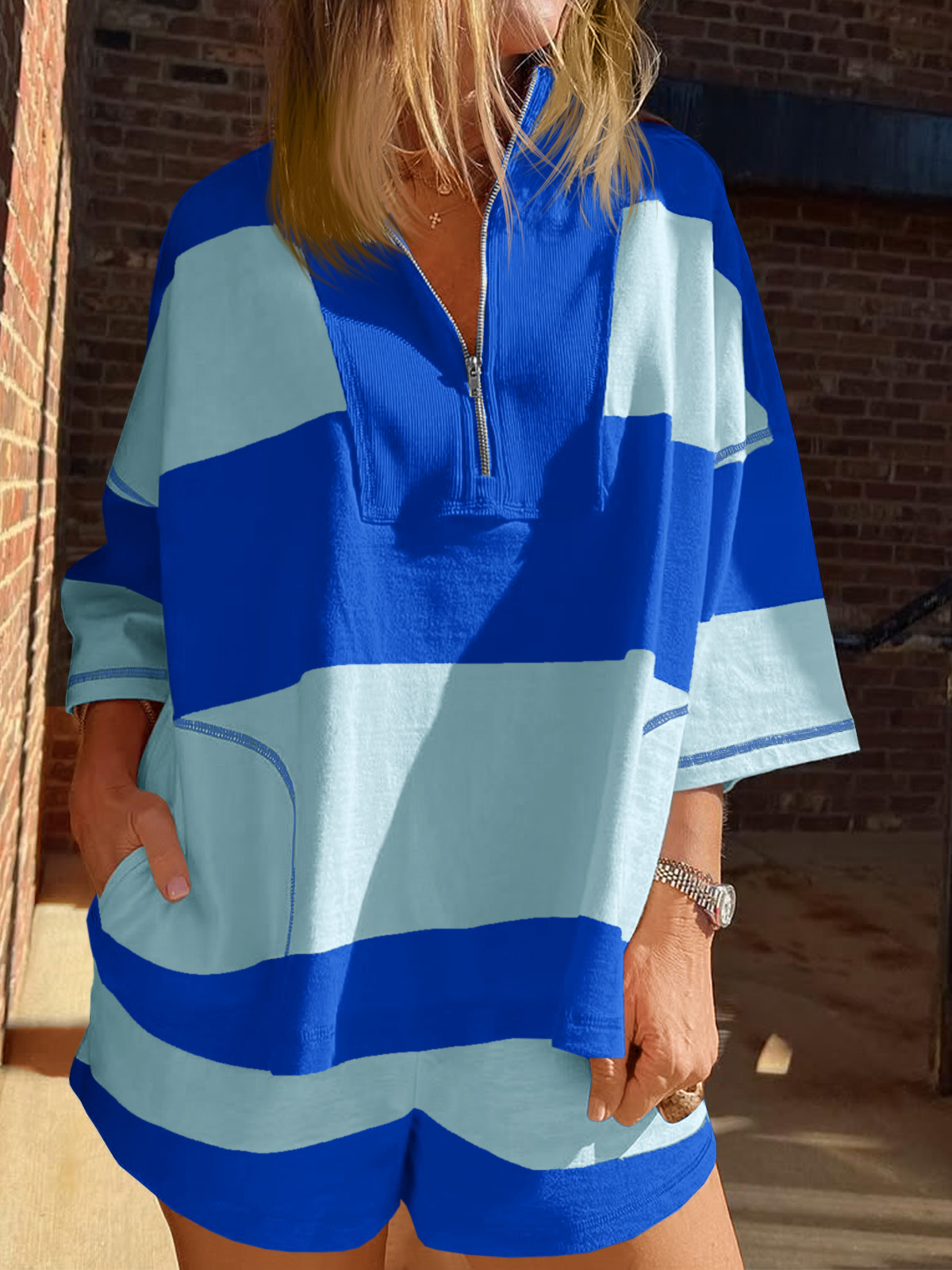 Summer Striped 2 Piece Outfits Workout Shorts Sets Tracksuits