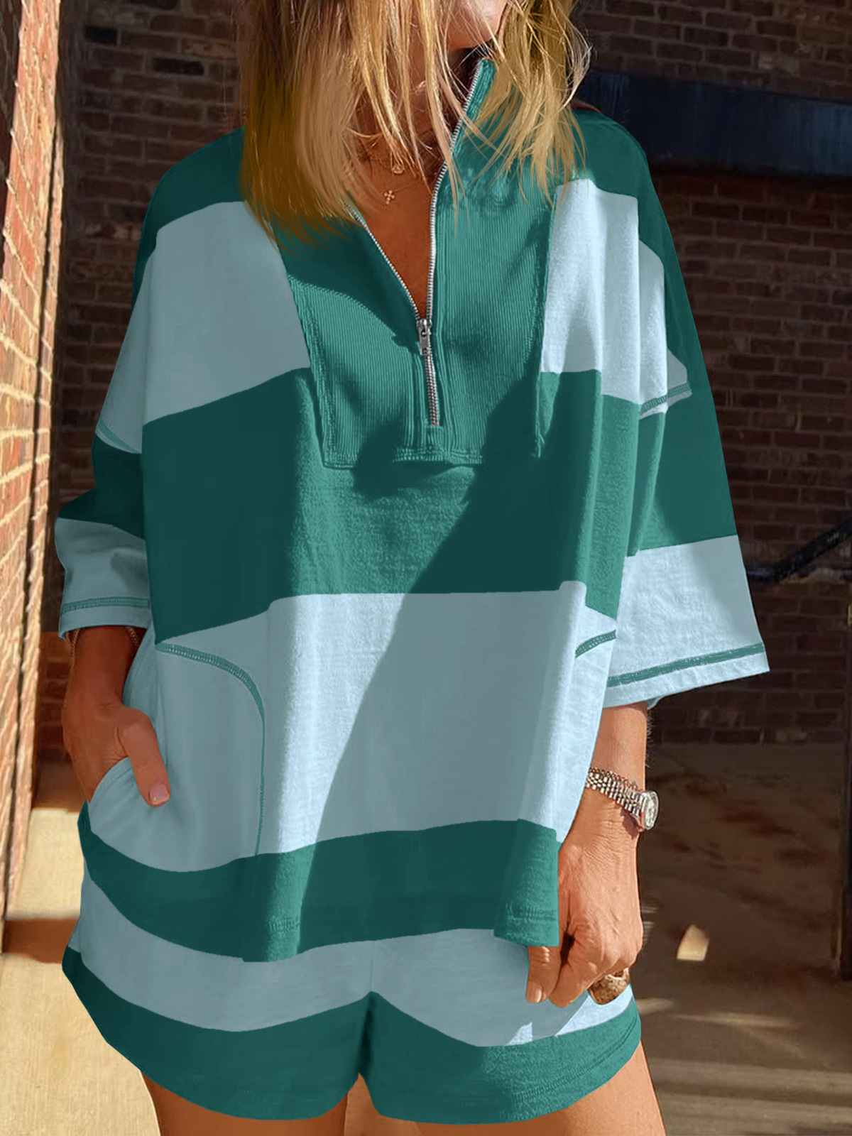 Summer Striped 2 Piece Outfits Workout Shorts Sets Tracksuits