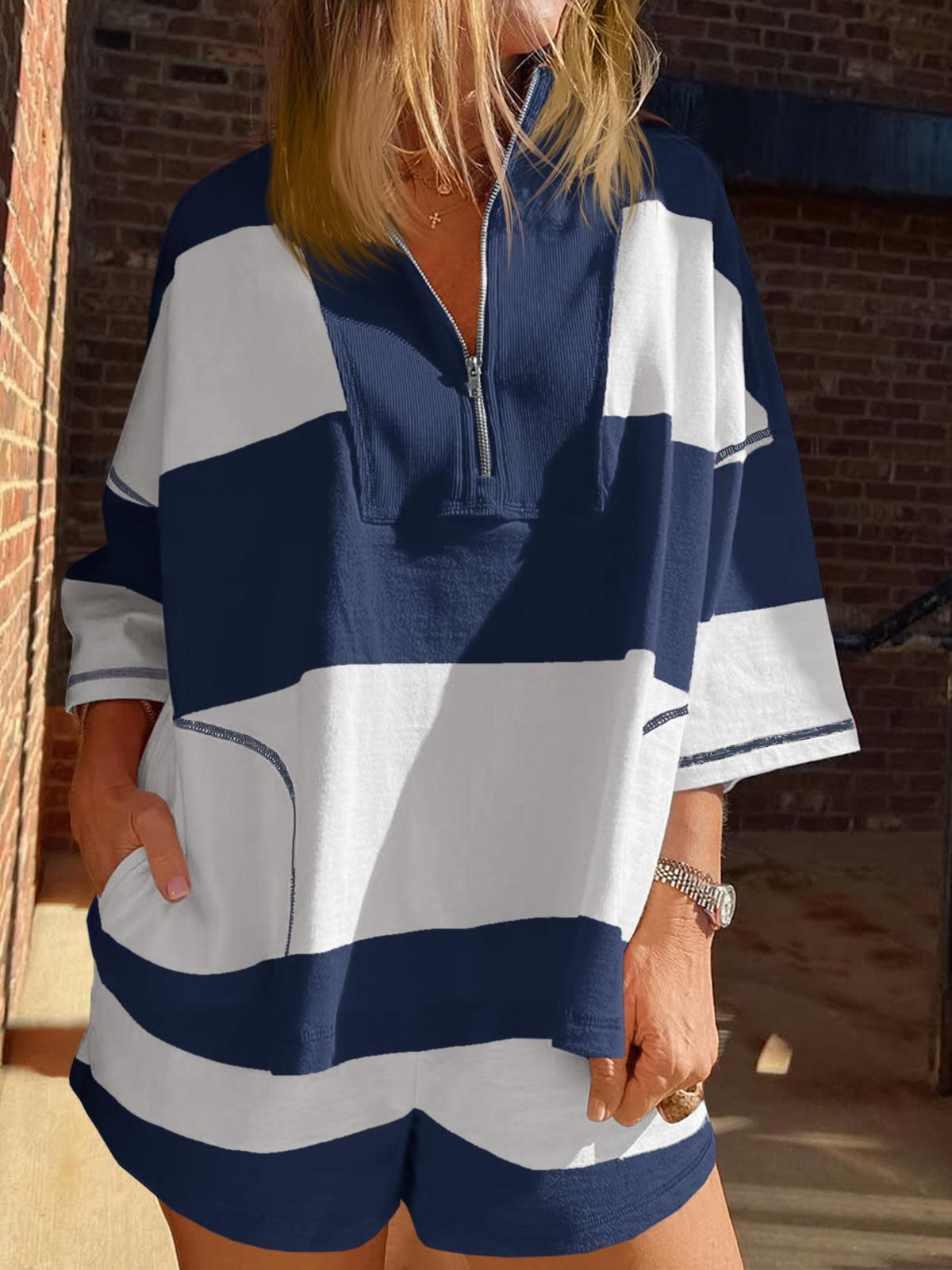 Summer Striped 2 Piece Outfits Workout Shorts Sets Tracksuits