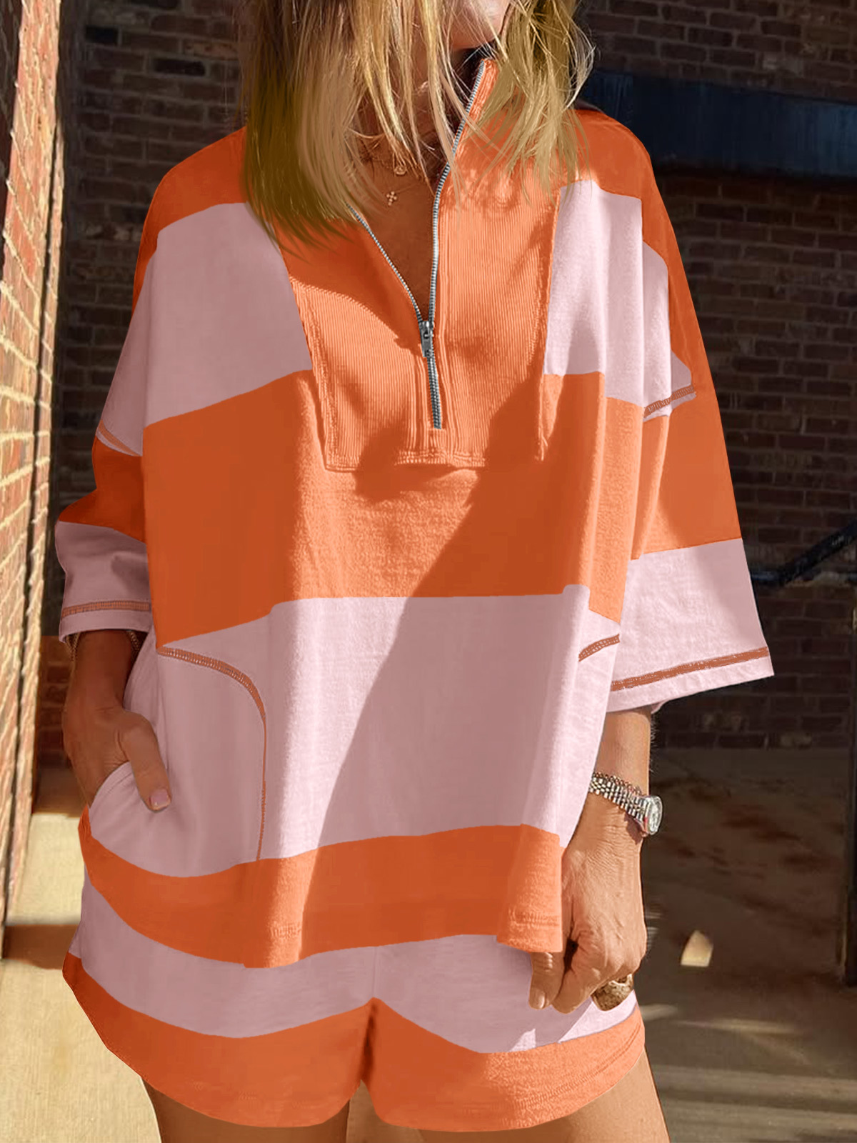 Summer Striped 2 Piece Outfits Workout Shorts Sets Tracksuits