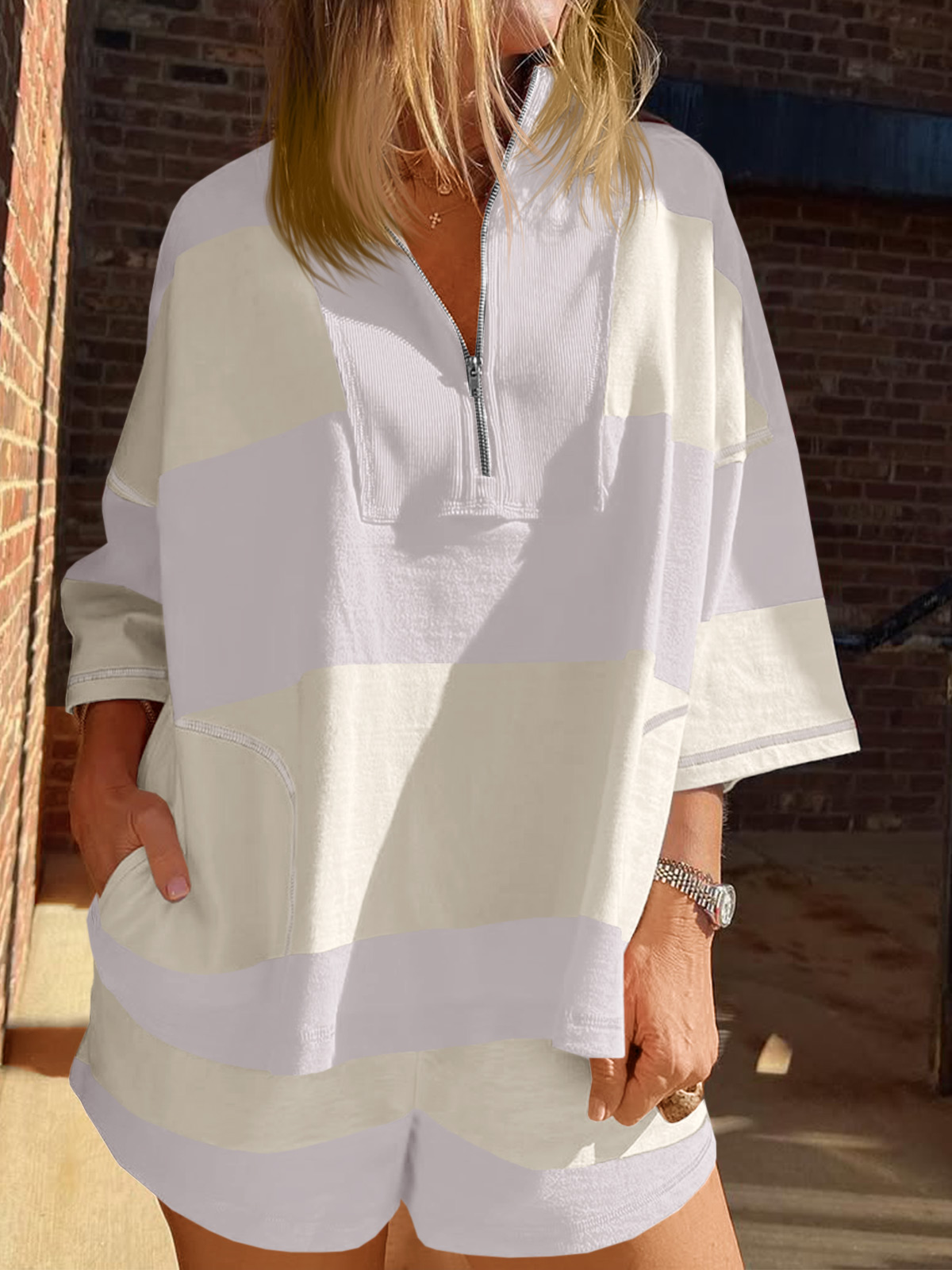 Summer Striped 2 Piece Outfits Workout Shorts Sets Tracksuits