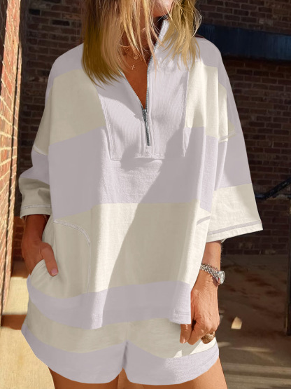 Summer Striped 2 Piece Outfits Workout Shorts Sets Tracksuits