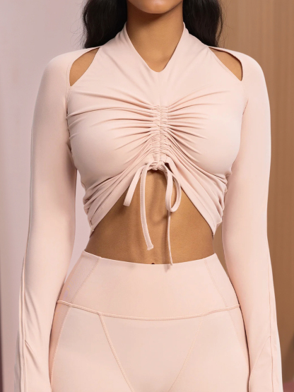 Long Sleeve Ruched Workout Slim Fit Cropped Tops