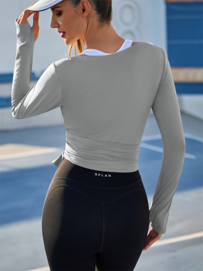 Tie Front Long Sleeve Crop Shrugs