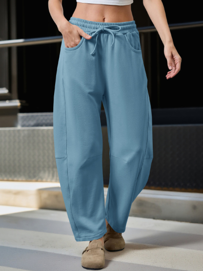 Barrel Leg Elastic Waist Sweatpant