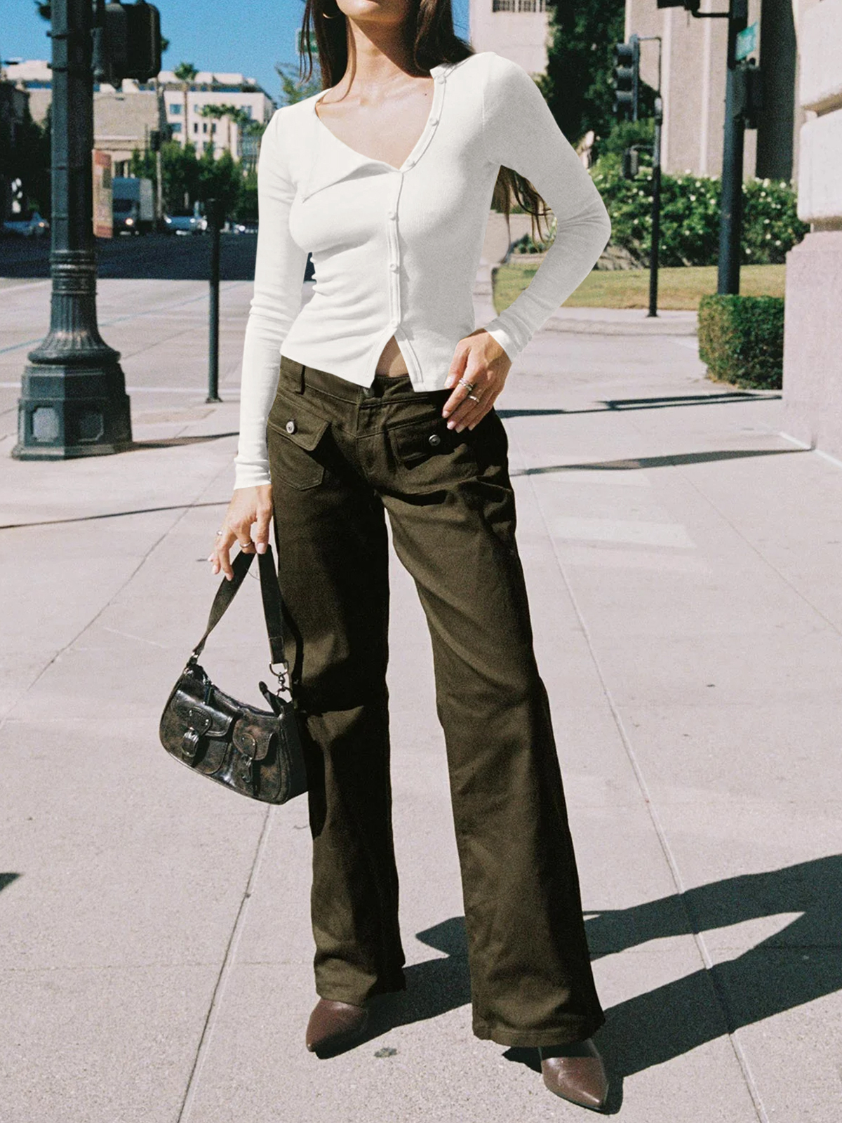 Button Down Shirts Going Out Crop Tops