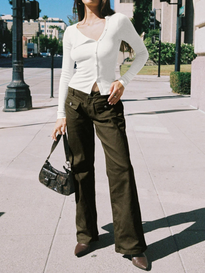 Button Down Shirts Going Out Crop Tops