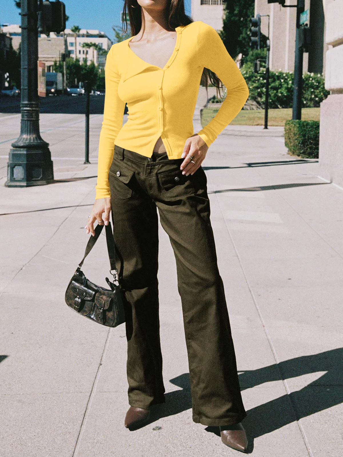 Button Down Shirts Going Out Crop Tops